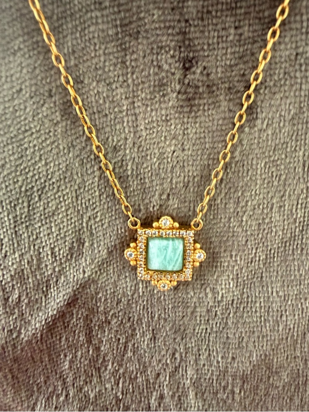 Freida Rothman Sterling Silver Gold Plated Necklace with Green Stone Pendant